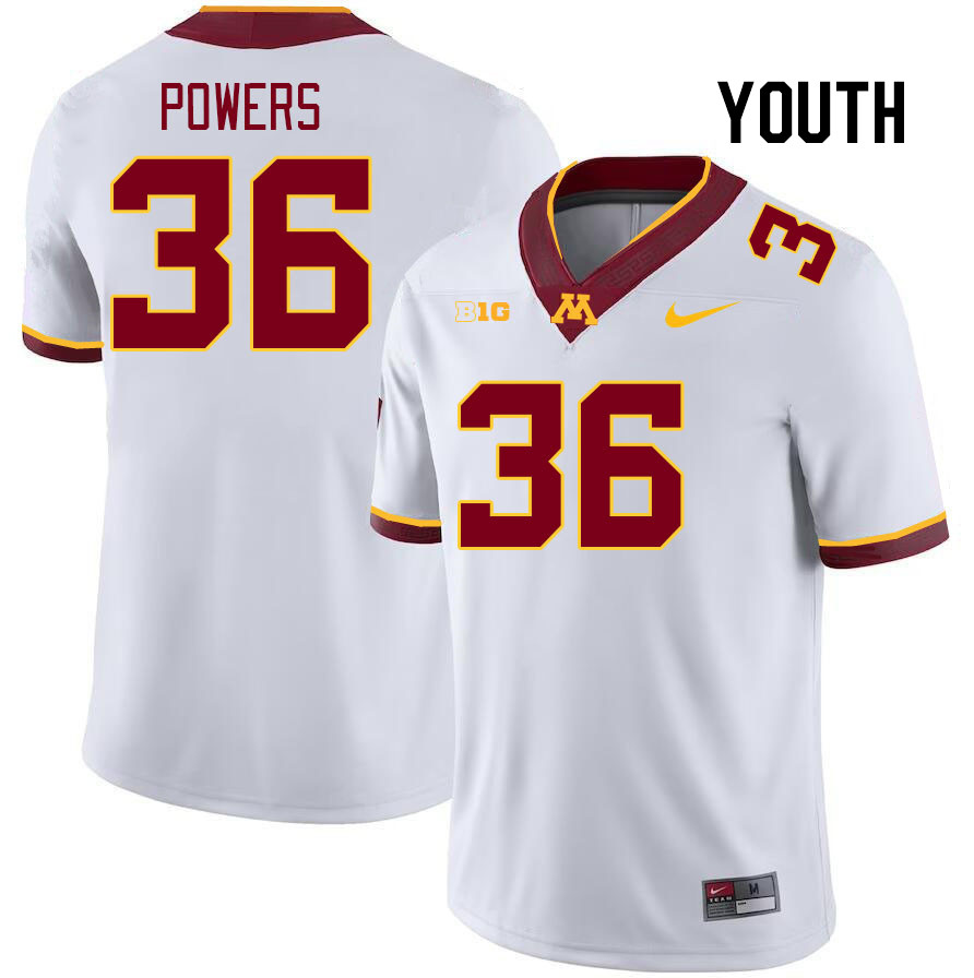 Youth #36 Jackson Powers Minnesota Golden Gophers College Football Jerseys Stitched Sale-White
